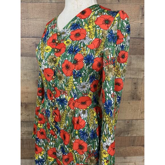 Vintage 1960’s Mod Floral Poppy Button Front Dress Size Small Hippie - Picture 6 of 13